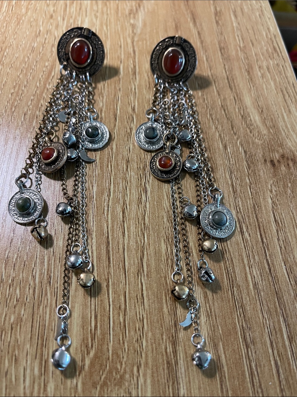 Free People Silver-Tone Dangle Earrings with Red Accents